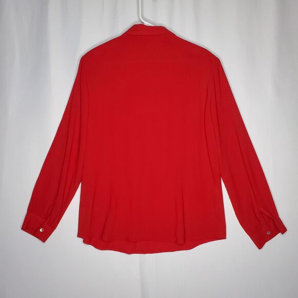 Jordan Bow Tie Neck Button Collar Top Women XL Red Chiffon Old Money Feminine - Picture 2 of 9